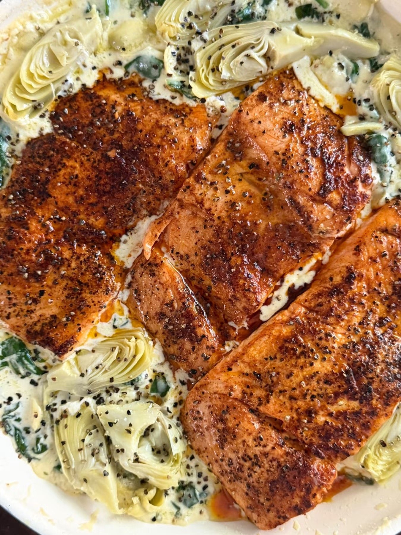 15 Minute Spinach Artichoke Boursin Salmon