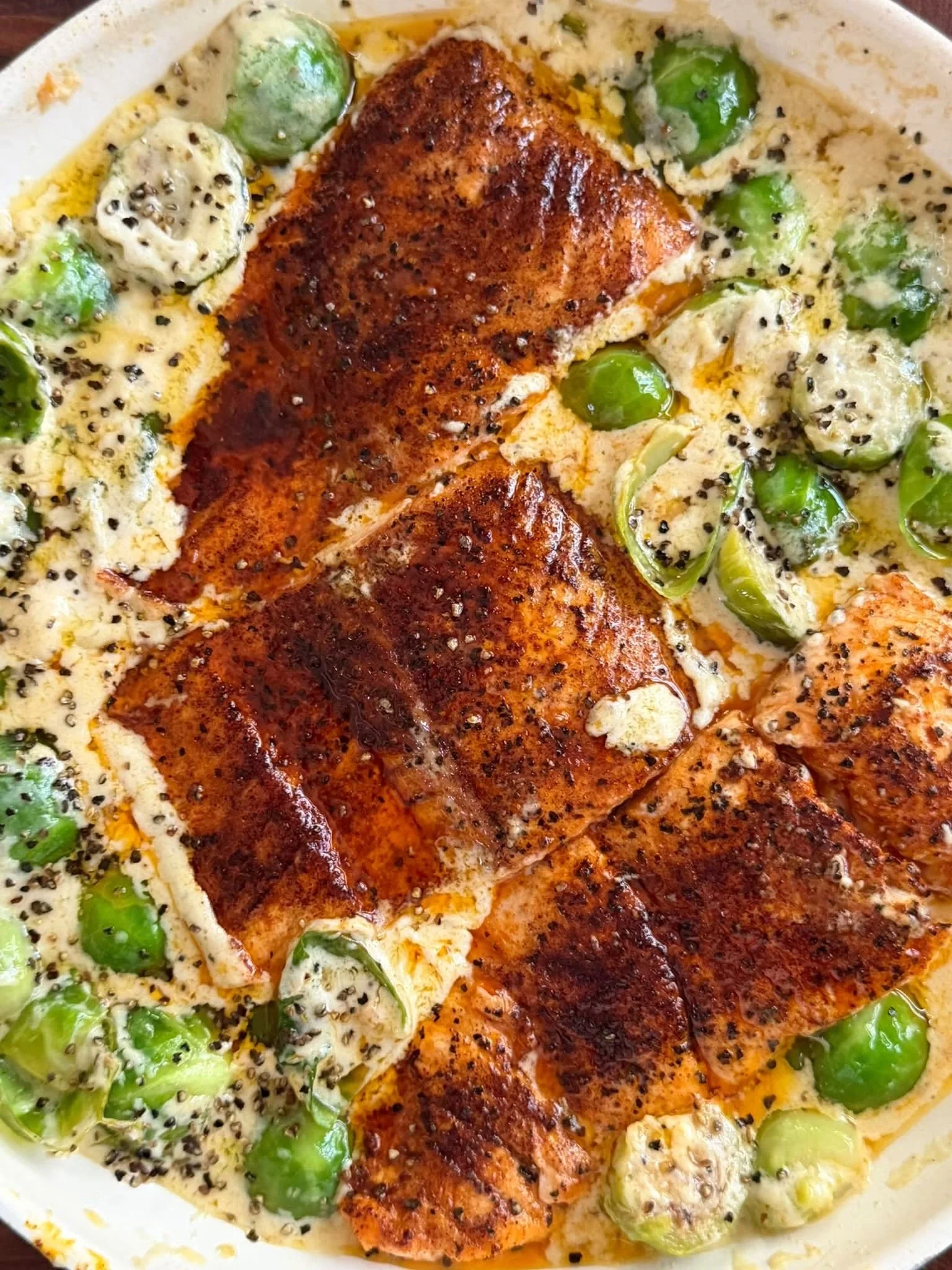 Black Garlic Boursin Brussels Sprout Salmon