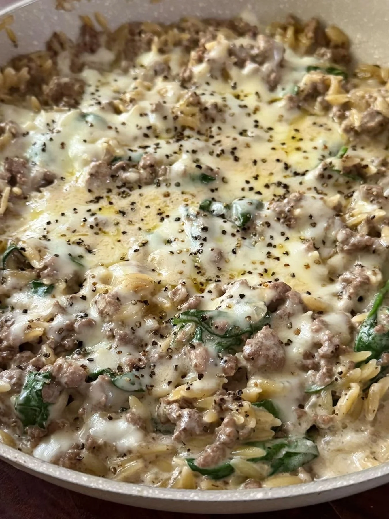 One Pan Creamy Beef &amp; Orzo