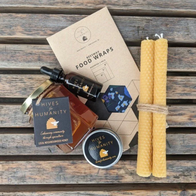 Sharing story, built together over time - thinking about where we come from, where we are, how we connect, and our visions for emerging future justice - is a real and true joy! 

It takes deep generosity and courage to share in this way, and we are feeling very grateful to and proud of our members who have shared their stories with such grace, such gift. The messages you have sent get shared back too, so the cycle is continued. 

When you purchase our products - like gift packages, honey, candles, natural self care, or our services, you support us in doing this work. The work of emerging and empowering the leadership and skill that exists in our community in the DTES of Vancouver, on these unceded lands. 

THANK YOU! 

Image: a selection of our products available in our online store, link in bio: wax cloths, beeswax candles, propolis tincture and salve, local neighbourhood honey! 

#hivesforhumanity #beeswax #localhoney #yvrgifts #buylocal #supportlocal #shoplocal #giftideas