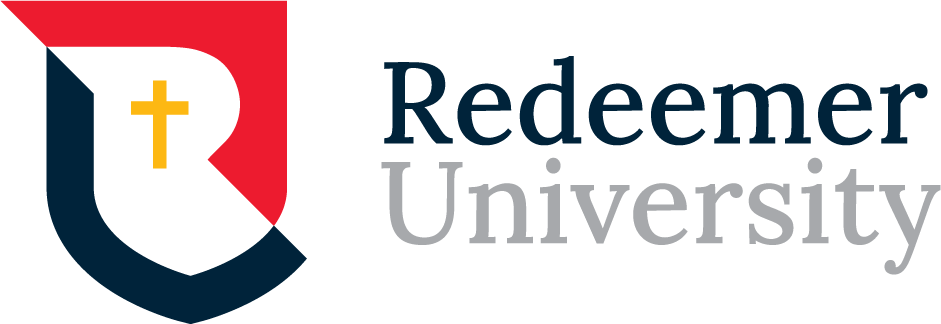 Redemer University logo with a shield, a gold cross, and the words 'Redeemer University' in blue and gray.