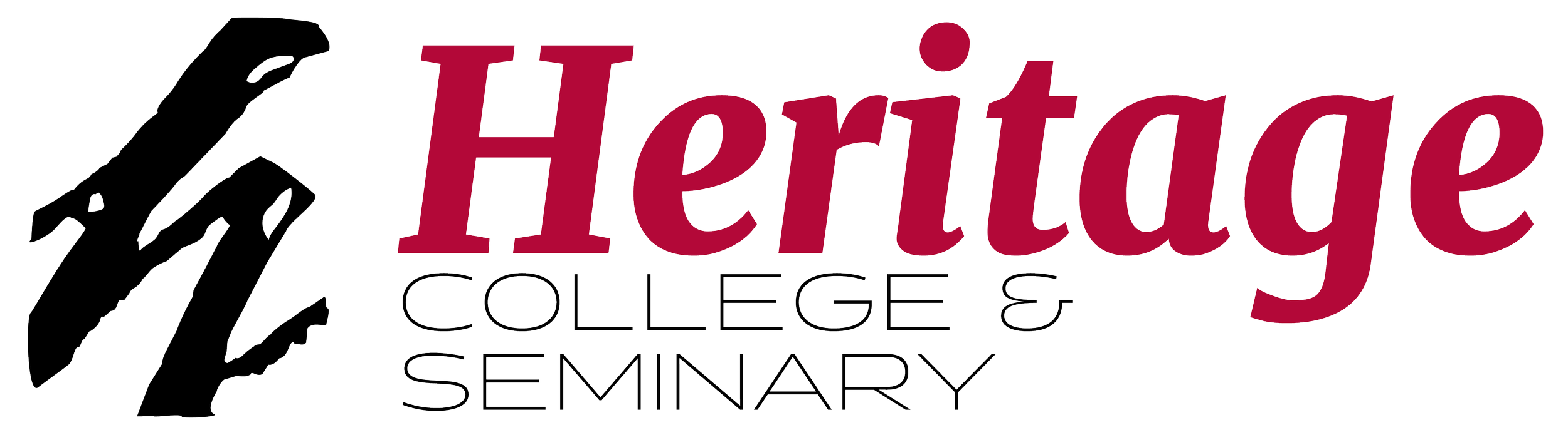 Logo of Heritage College & Seminary with an outline of a globe on the left and text in maroon and black.