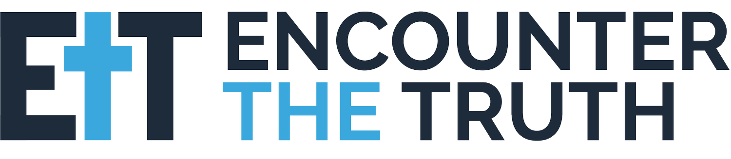 Logo with stylized cross and text that reads "Encounter the Truth."