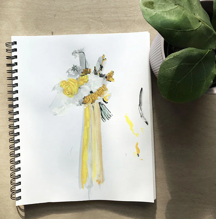 Yellow floral bouquet painting.