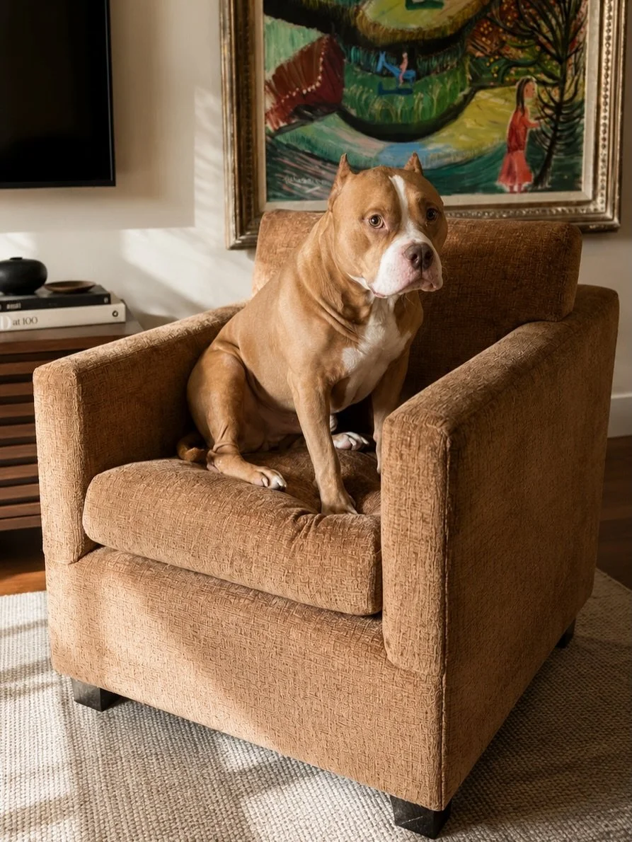 Reclaiming his newly reupholstered throne, our Rivoli fabric is Franco approved! 

Chair and pup @bohndesign 

#dogsofinstagram #pittylove #dog #dogfriendly #dogfriendlydesign
