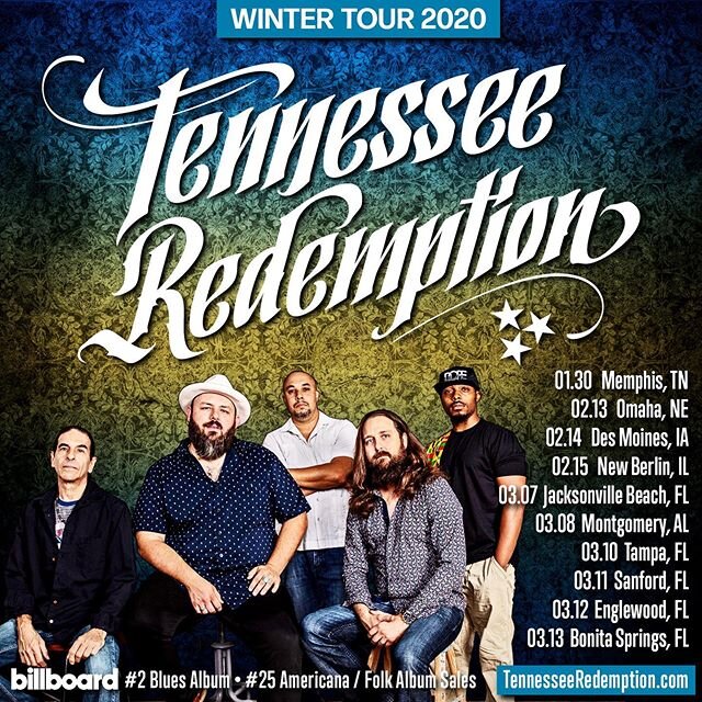 Our Winter 2020 Tour heads south to Florida in two weeks! Be sure to help us spread the word by sharing this with your friends. &bull;
&bull;
#tennesseeredemption #tn_redemption #contemporaryblues #soul #rootsrock @brandonsantinimusic @jeffjensenmusi