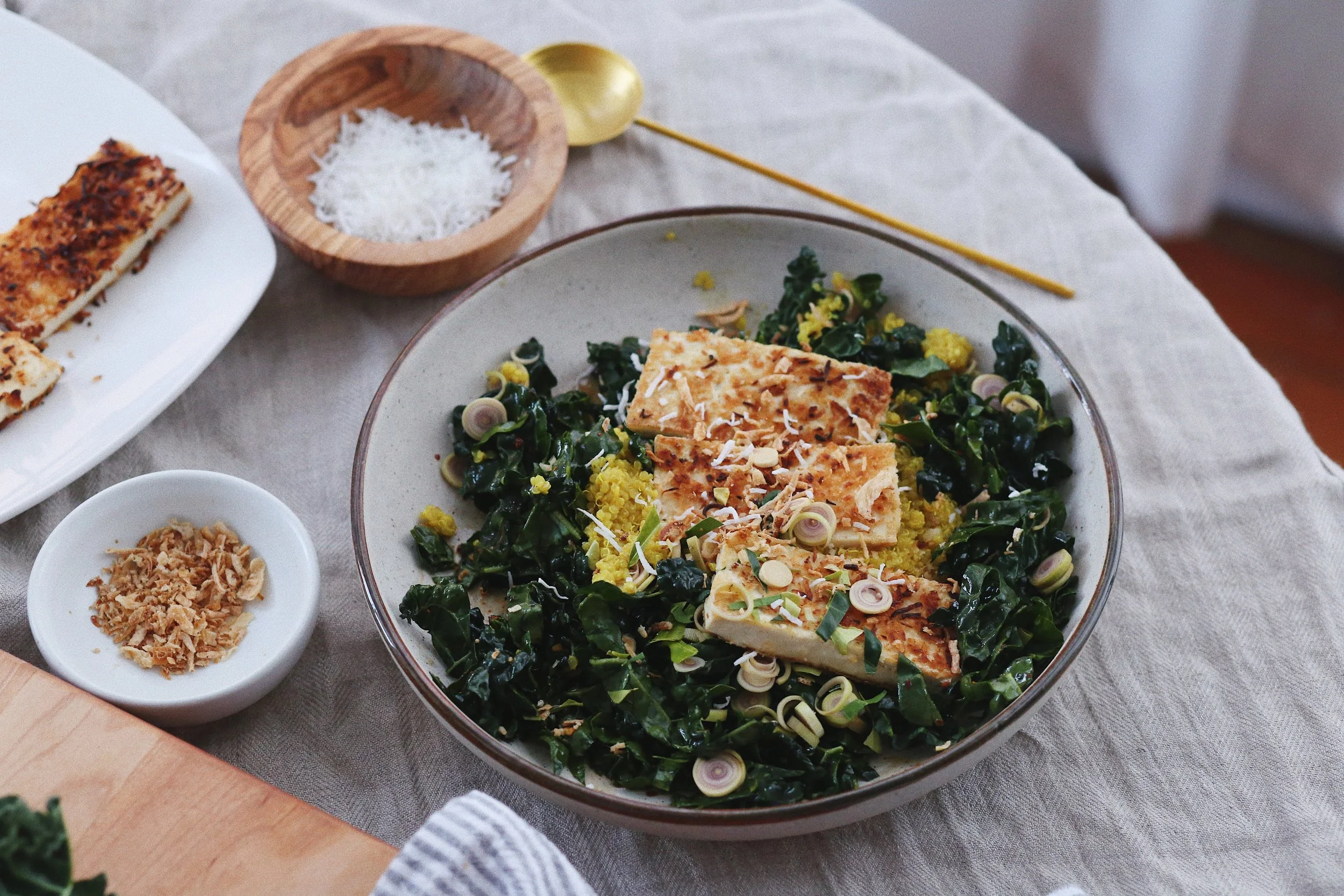 Coconut panko bowl with turmeric quinoa