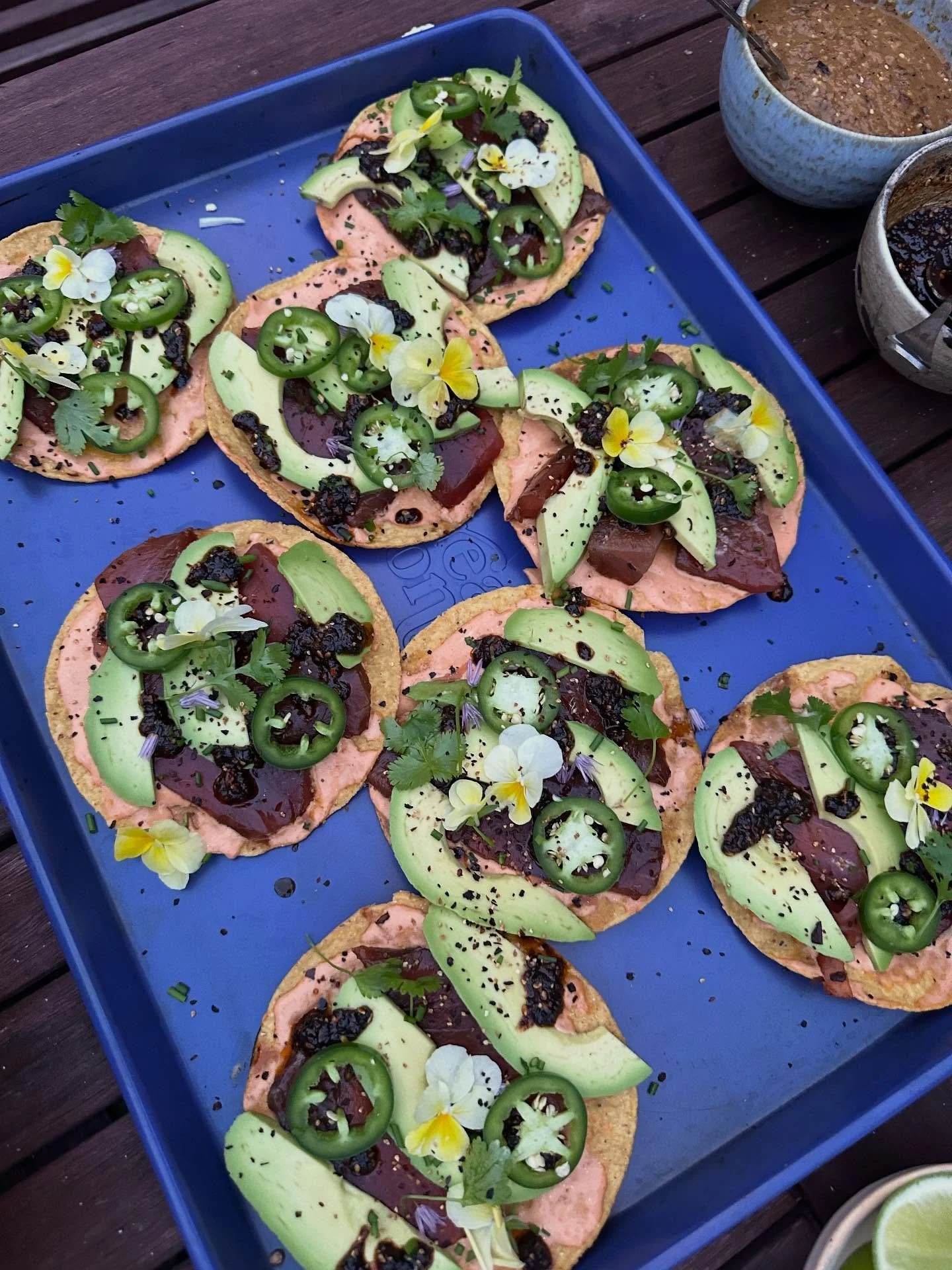 the summer I put salsa macha on everything🤠

notably: 
- tuna tostadas that are so easy peasy, just tuna marinated in shoyu for 30 min then layered with sriracha mayo, avo, jalape&ntilde;o and cilantro 🌞
- huevos rancheros
- blackened fish tacos wi