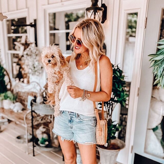 It&rsquo;s been a minute since Bailey Boy made the gram ❤️ my sweater tank is on sale for $18 today. Wearing the size small! Also shared a roundup of some 4th of July outfit ideas in stories today if you wanna check it. Hope you&rsquo;re having a gre