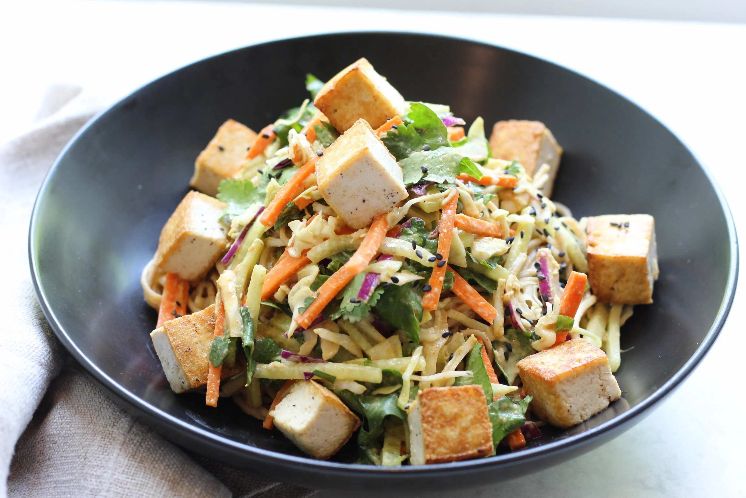Sesame Noodle Bowls with Seared Tofu