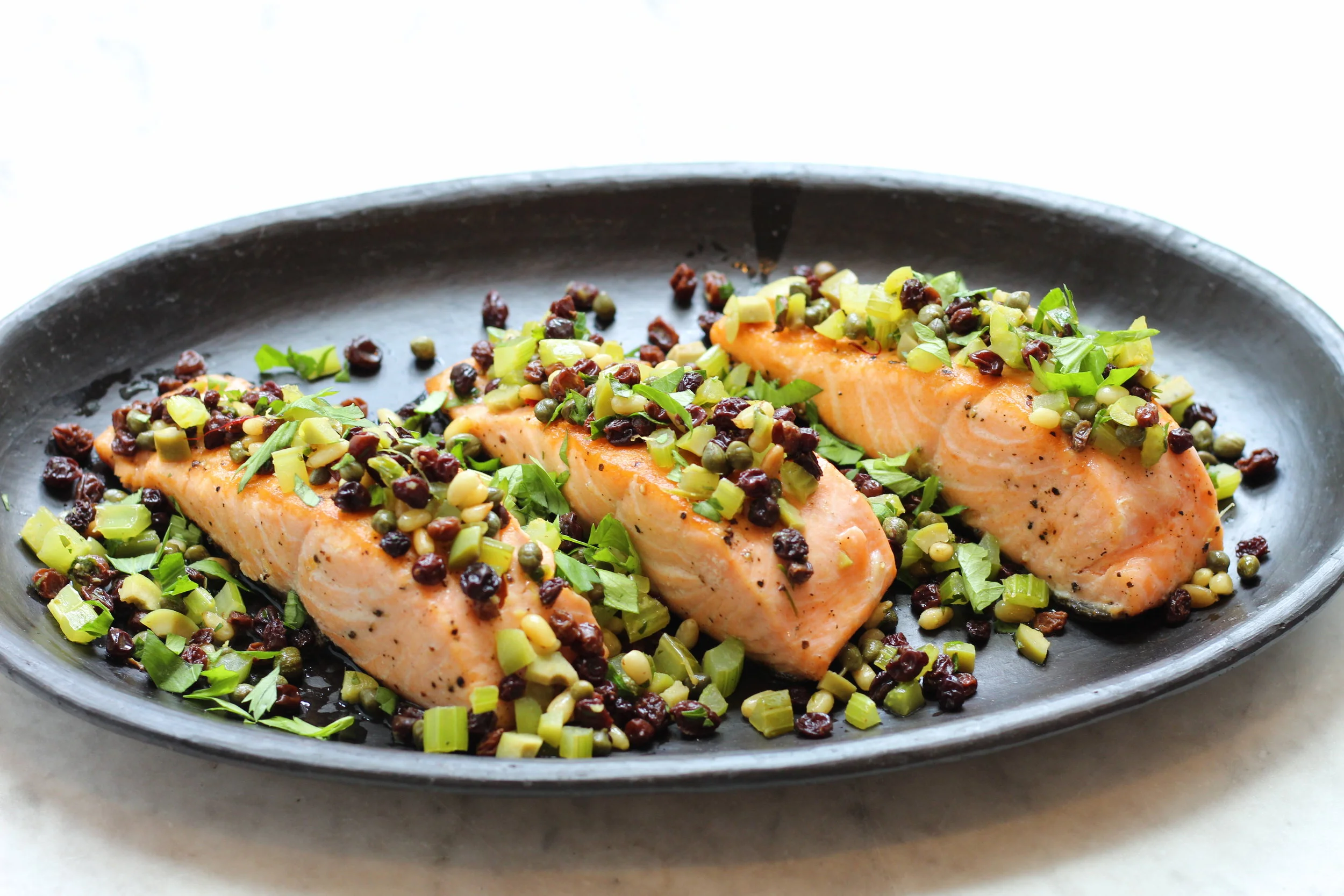 Ottolenghi's Bridget Jones' Salmon with Pine Nut Salsa