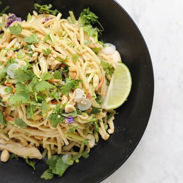 This cold chicken udon salad is the perfect summer salad because it&rsquo;s cold, refreshing and full of good-for-you nutrients. We love that this salad uses whole wheat noodles. Whole grains are an important part of the Mediterranean Diet because th