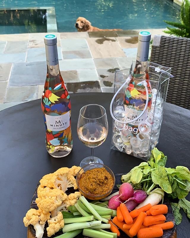 Happy National Rose&rsquo; Day! Our favorite model slipped in for a dip!🐶 Enjoying our Rose&rsquo; with a crudit&eacute;s and sun-dried tomato pesto.
#nutrition #rdapproved #nutritionist #mediterraneandiet #healthyfoodshare #rdeats #wellandgoodeats 