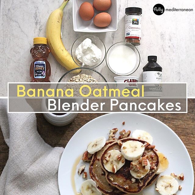 Surprise dad with these Banana Oat Blender Pancakes 🥞🤩 These pancakes are made with rolled oats, which provide fiber, and greek yogurt, which provides protein. Together, fiber and protein help keep us full and control blood sugar. Top with fresh be