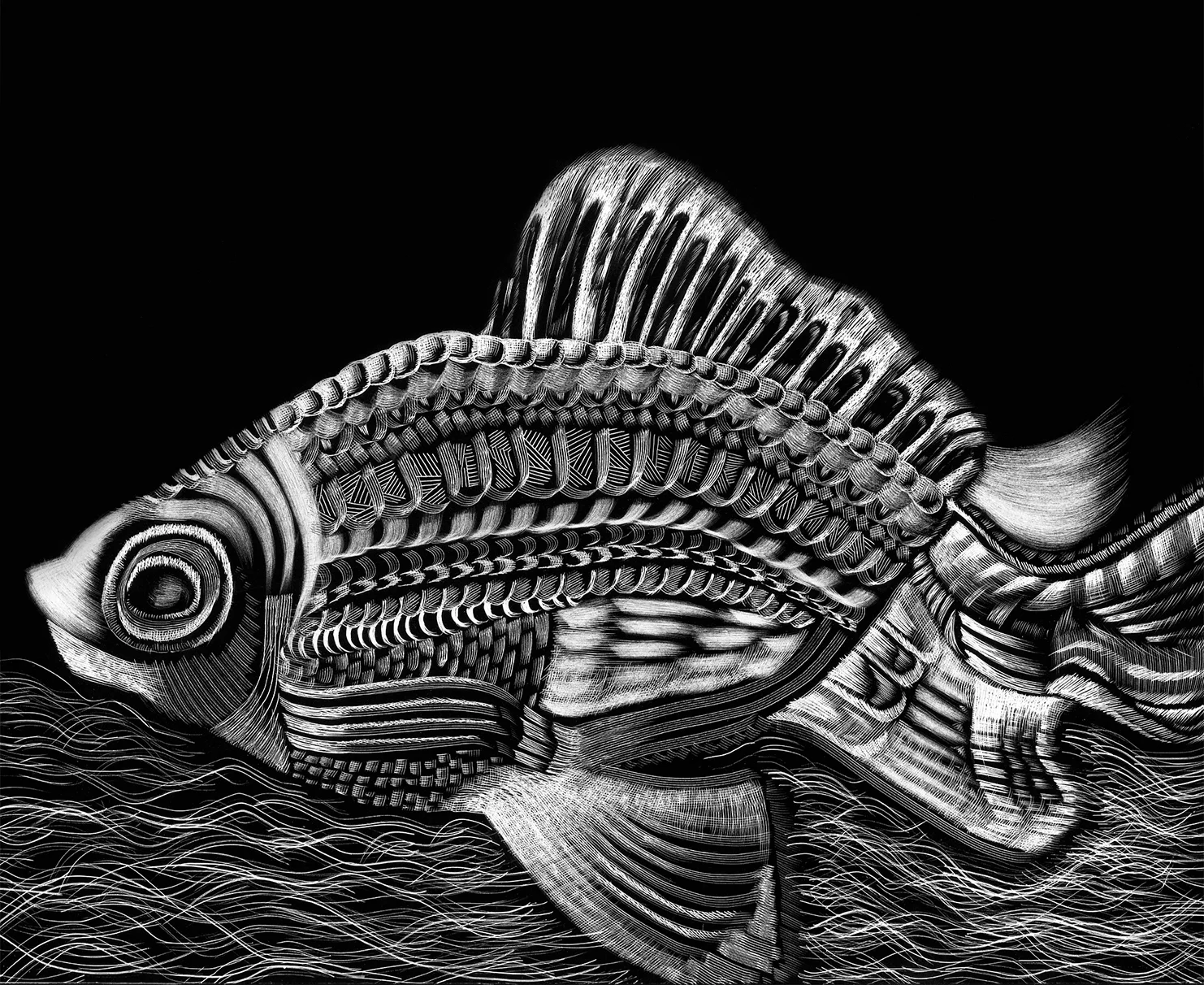 Flying Fish (Scratchboard)