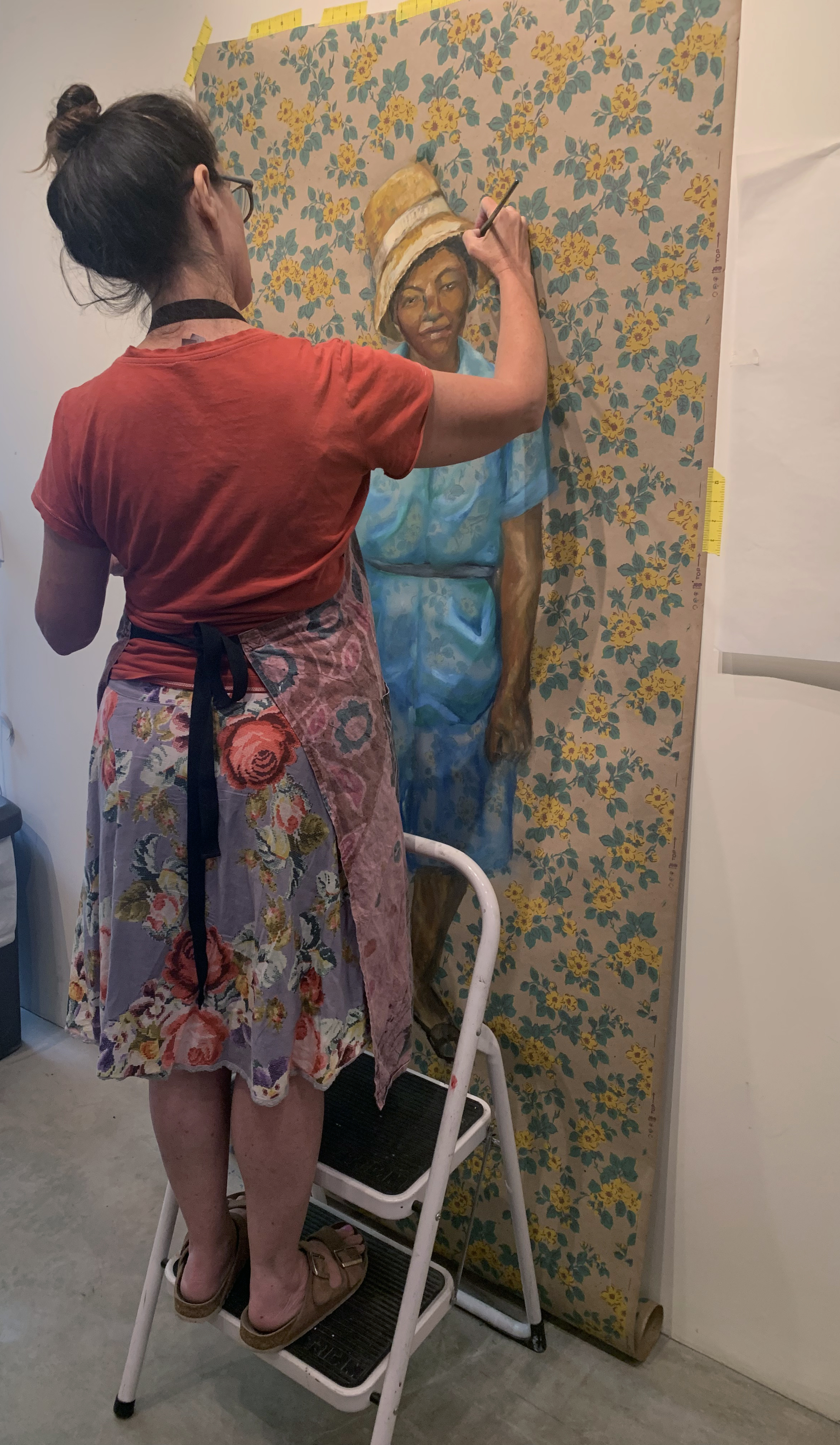 Lianne preparing for an exhibition