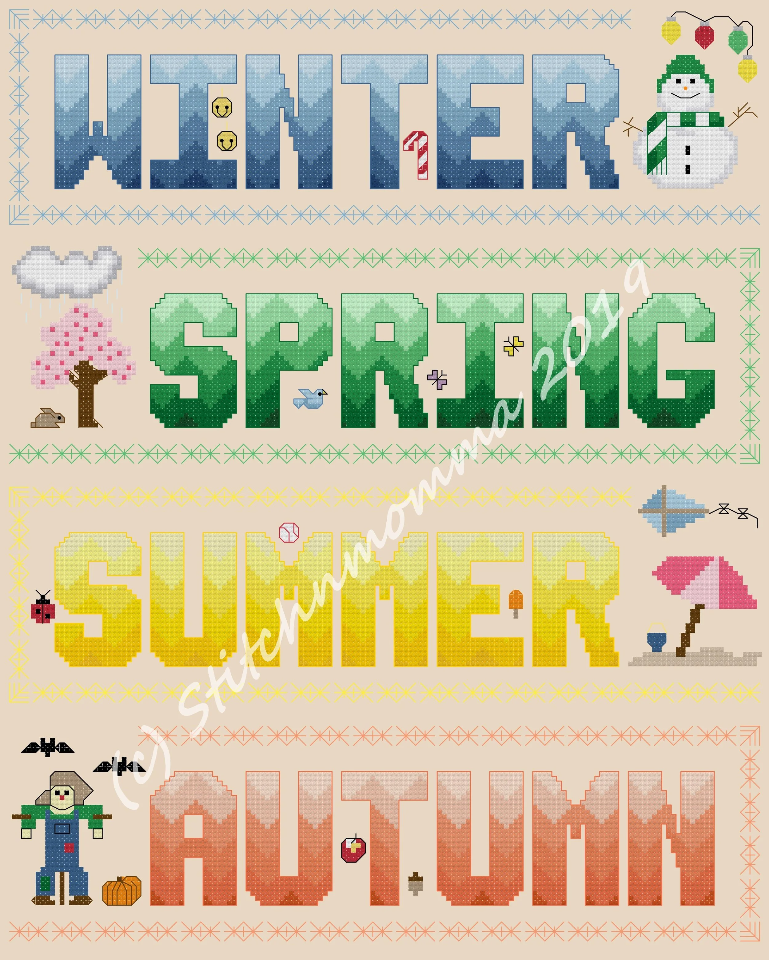 Four Seasons Cross Stitch Pattern