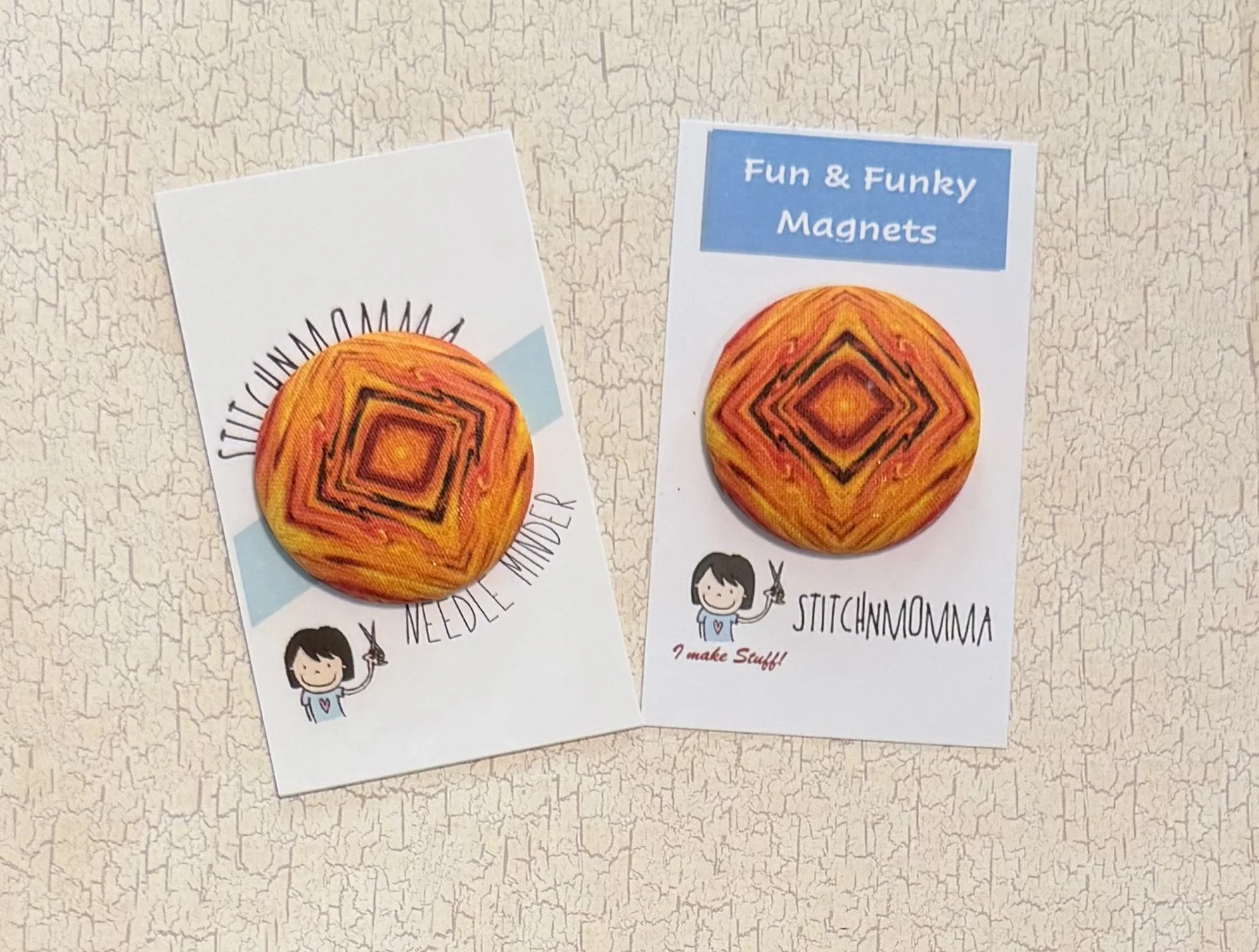God's Eye Abstract Print Covered Button Needle Minder OR Magnet