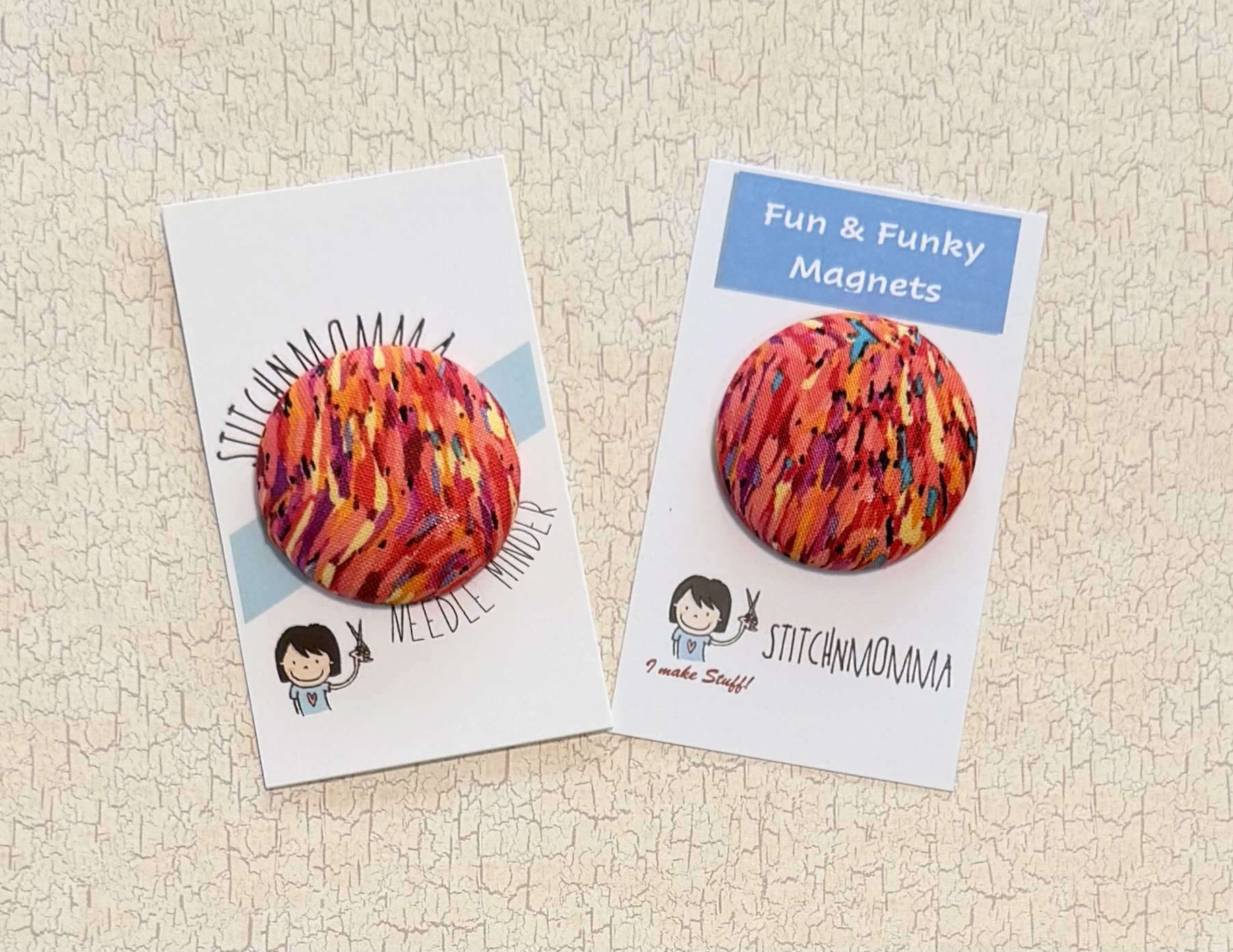 Fireburst Fabric Covered Button Needle Minder OR Maggnet