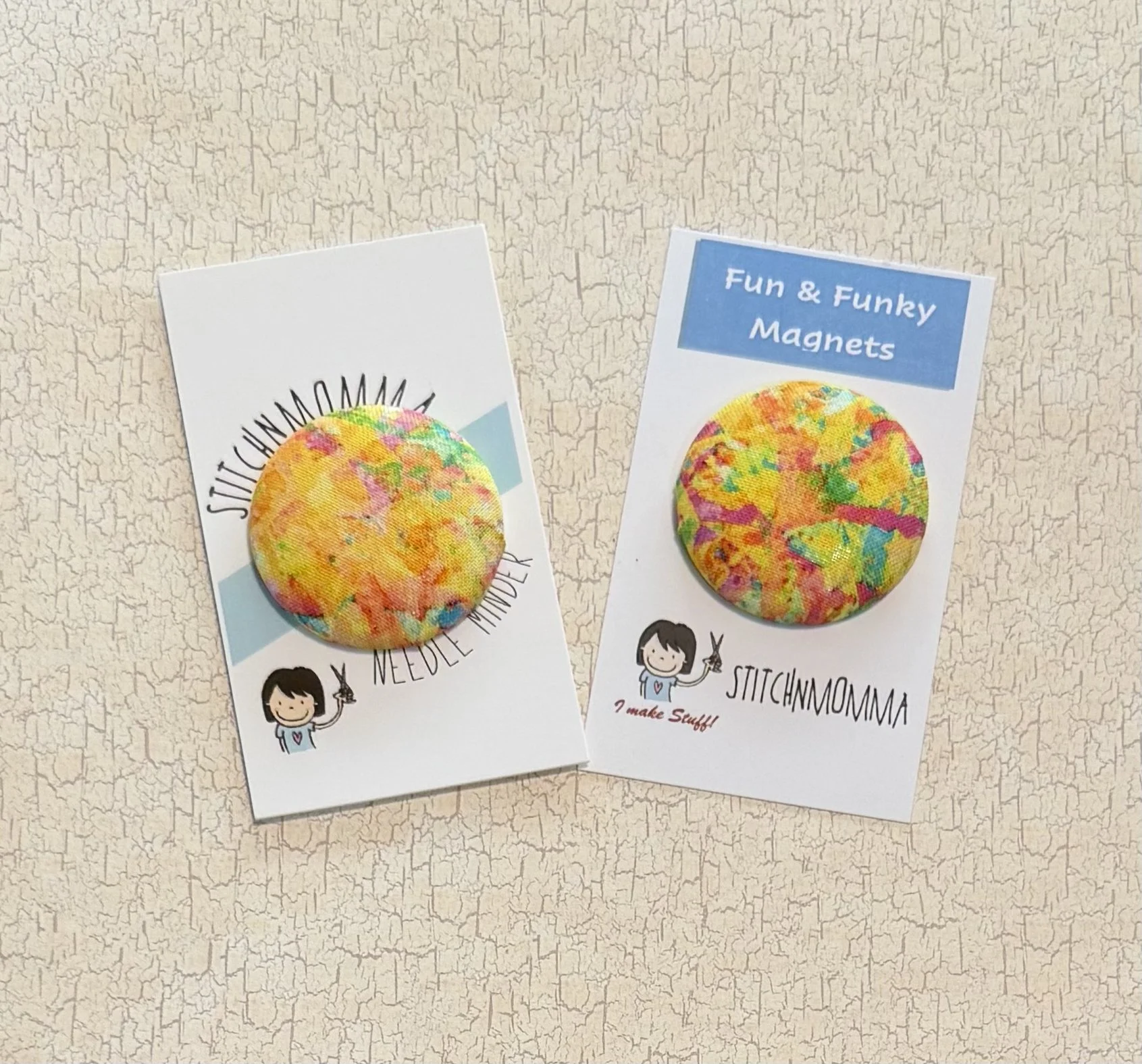 Spring Splatter Fabric Covered Button Needle Minder OR Magnet