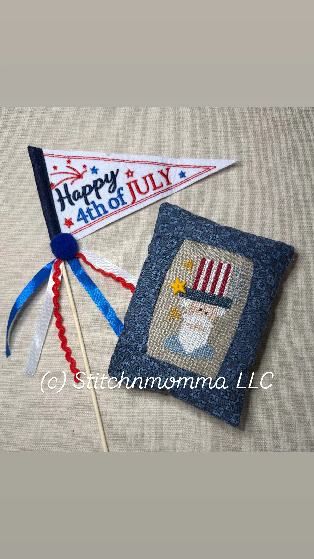 Uncle Sam Cross Stitched Tuck Pillow