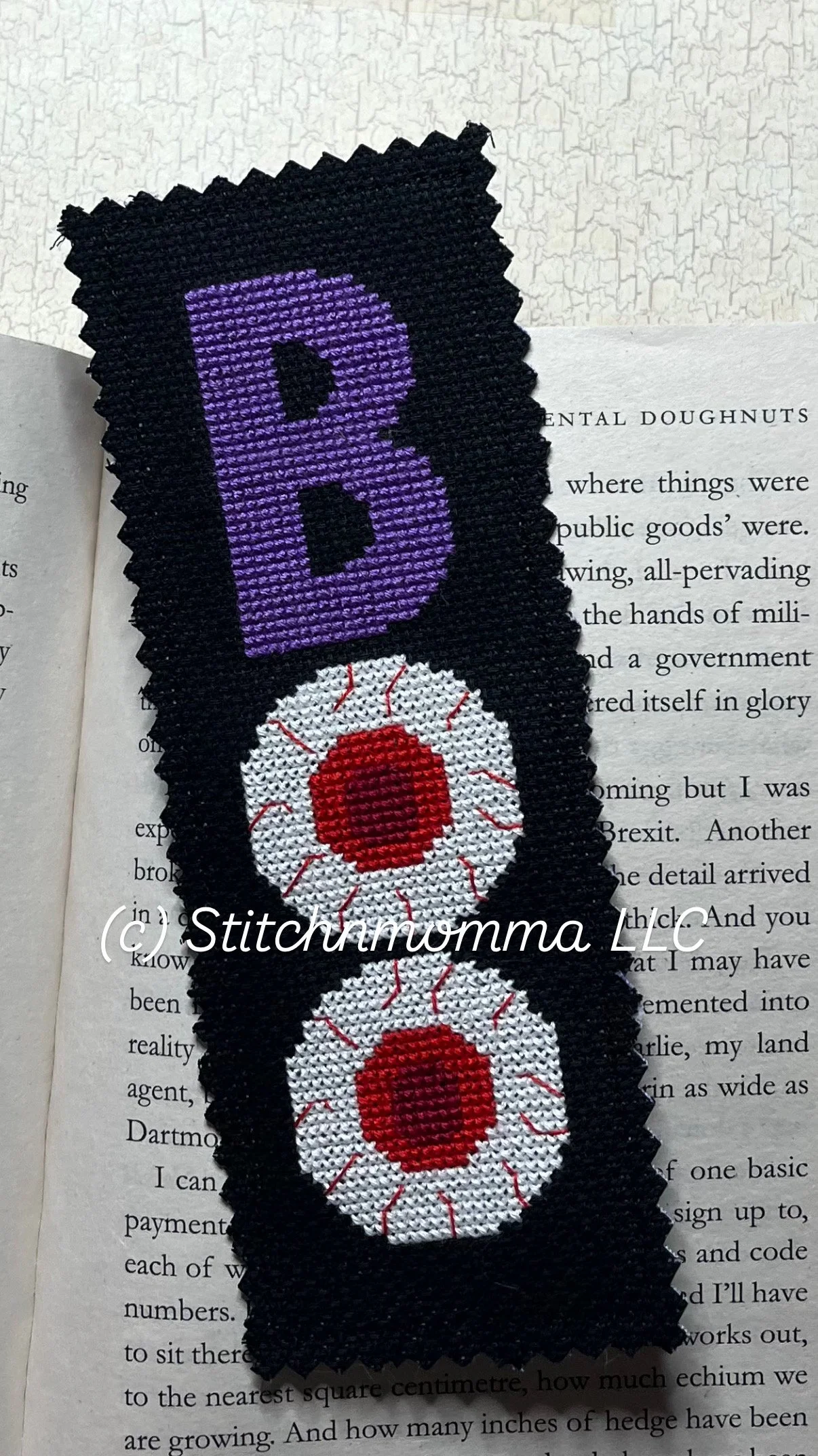 Boo Eyeballs Cross Stitched Bookmark
