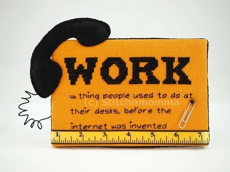 Work Cross Stitched Shelf Sitter