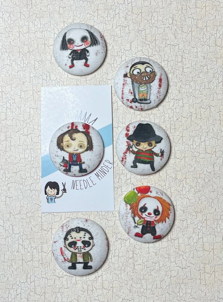 Little Horrors Movie Character Fabric Covered Button Needle Minders