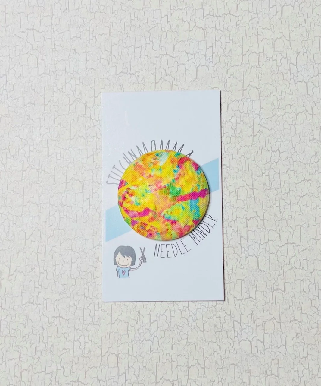 Spring Splatter Fabric Covered Button Needle Minder