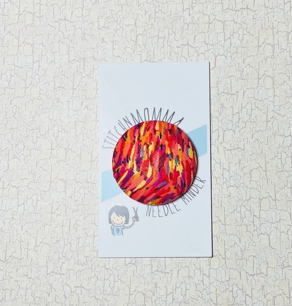 Fireburst Fabric Covered Button Needle Minder