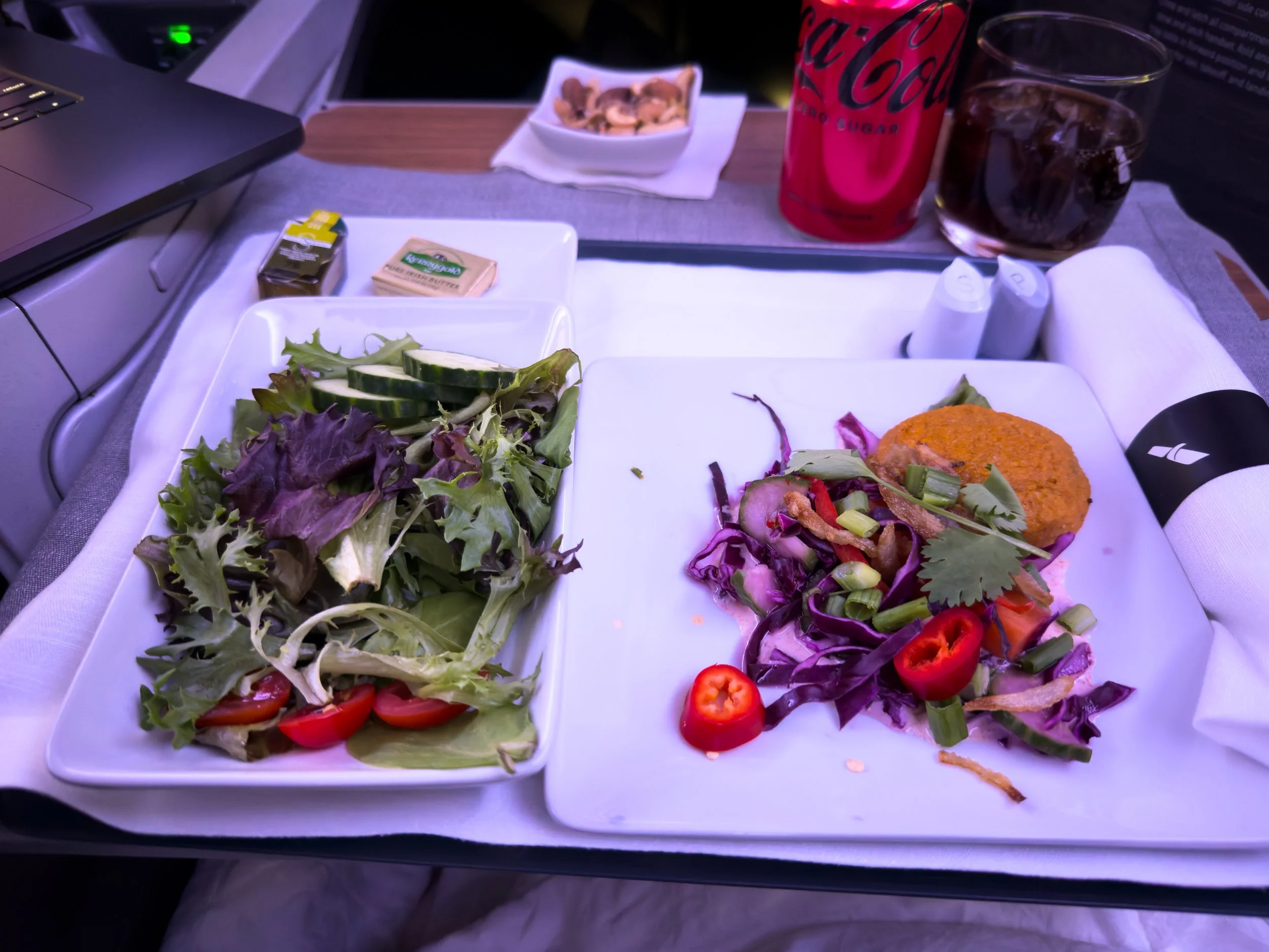 Salad and a sweet potato cake thing