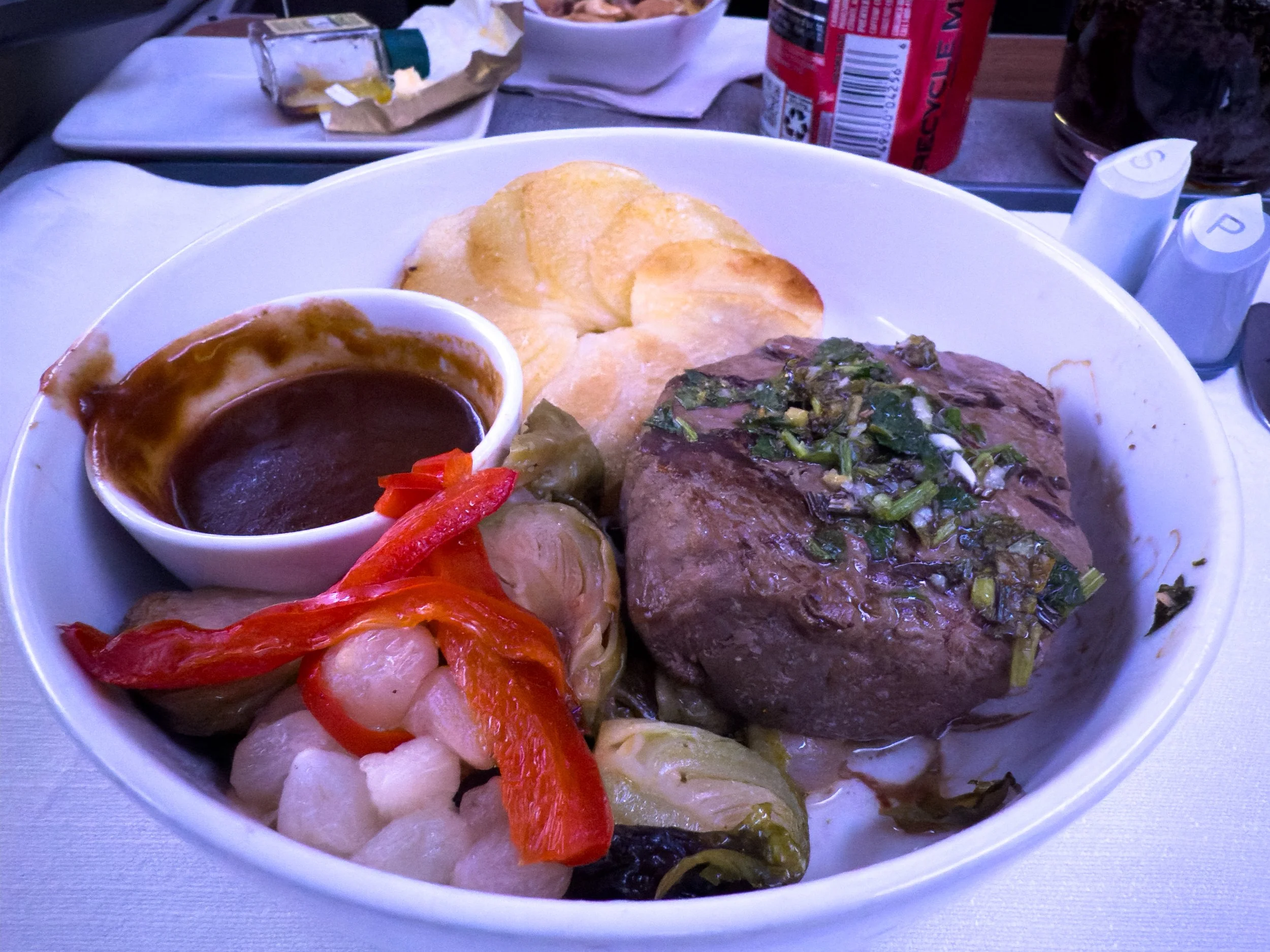 Steak with potatoes and brussels sprouts