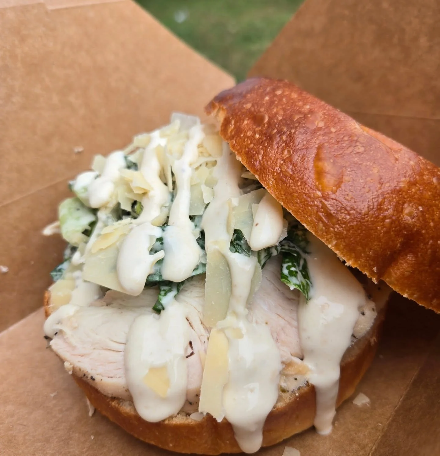 When you're  trying to get &quot;the good side&quot; of this chicken caesar salad sandwich-- but you realize there's  only good sides 🤤.