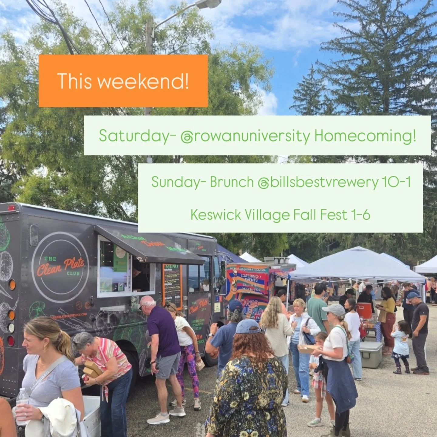 Where can you find us this weekend?
I'll  tell ya! 

Saturday- @rowanuniversity Homecoming!
@rowanalumni 

Sunday-Catch us for brunch @billsbestbrewery from 10-1* (please note we're closing up a little early)

So we can drive down the street to @kesw