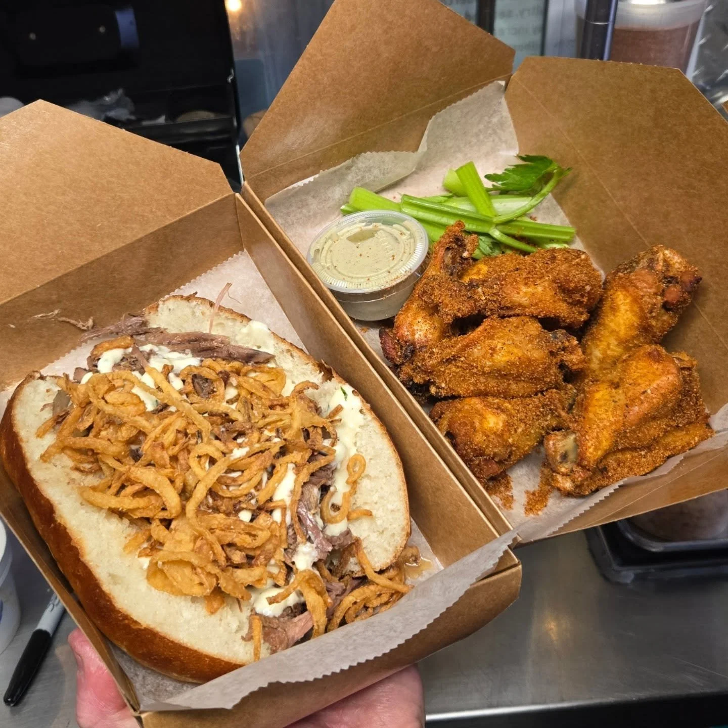 We know, it's  Friday- past quitting  time- and you've  turned off your brain for the week. Unfortunately, we're  going to ask you to make one more  difficult decision. 

Dry rub chicken wings or Pulled beef sandwich? Which one's  for dinner @billsbe