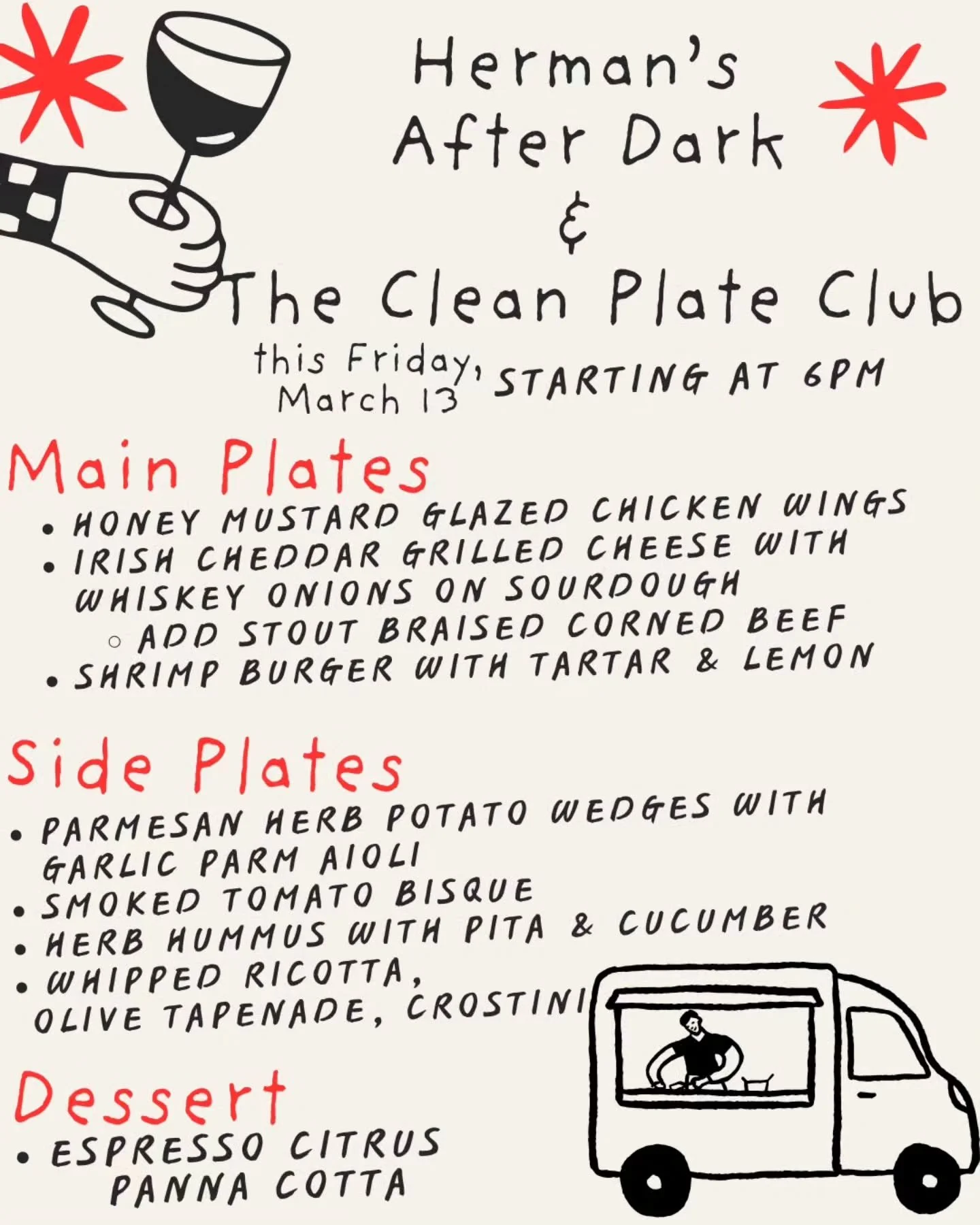 This friday, we're up to something 🤭.
Starting at 6pm, we'll  be joining our pals @hermanscoffee for some after dark fun 😉. 

Come in for a drink, a bite, whatever you little heart desires. 

Reserve a table (sharing a link in our stories) to make 