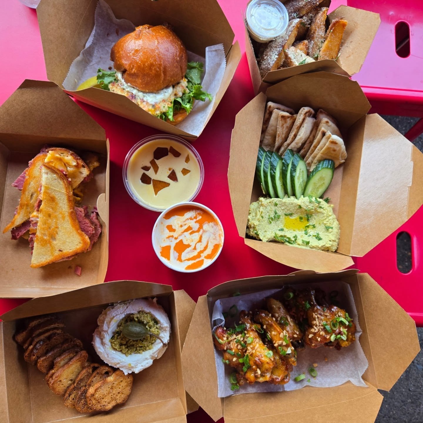 Y'all  this spread tonight @hermanscoffee 🥵. Come &amp; get it! 

Can't  pick a favorite.  It's all of them.

Swing by for a cocktail and a bite or order online &amp; grab your food to go.