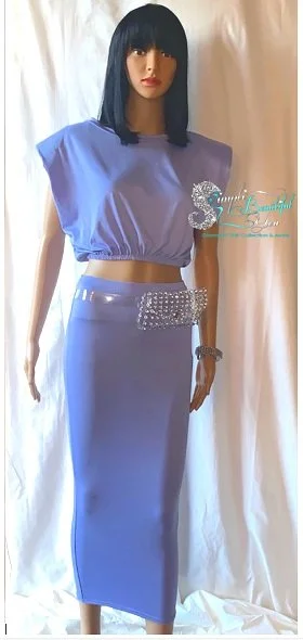 Diamond 2 piece Skirt Set with Wide Shoulder Crop Top