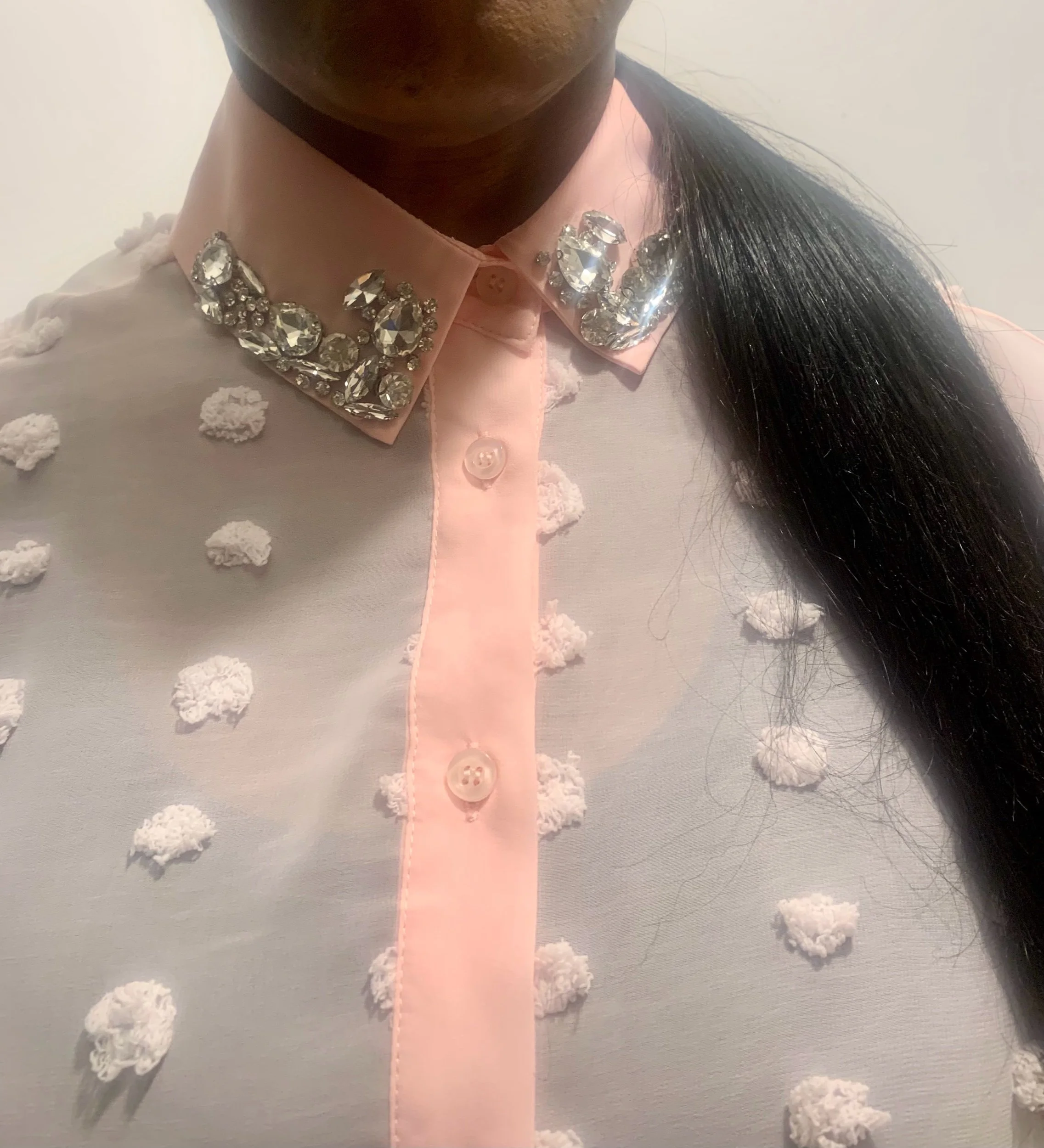 Diamond Light  Pink Rhinestone Collar Blouse