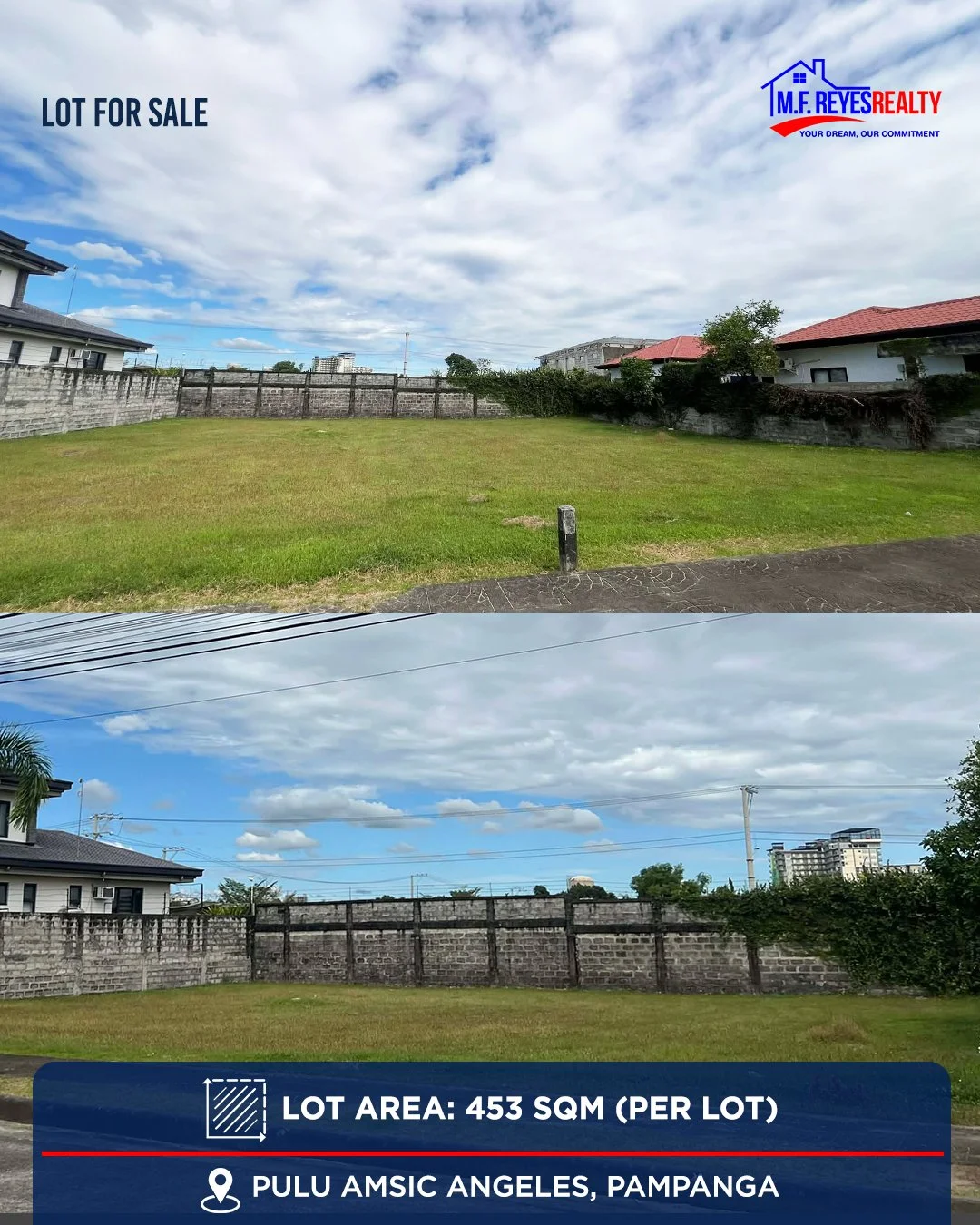 FOR SALE | 2 Adjacent Lots (453 sqm x 2 lots = 906 sqm) in Pulu Amsic, Angeles City