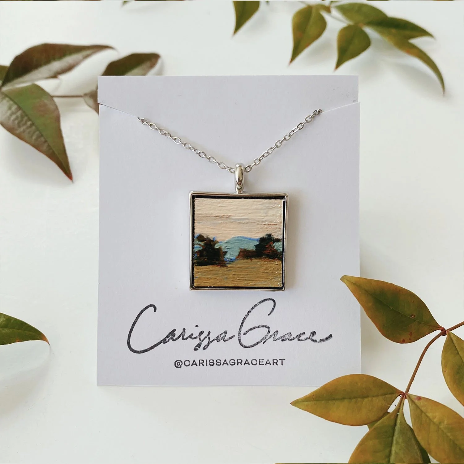 Landscape Necklace - 18” Silver Square