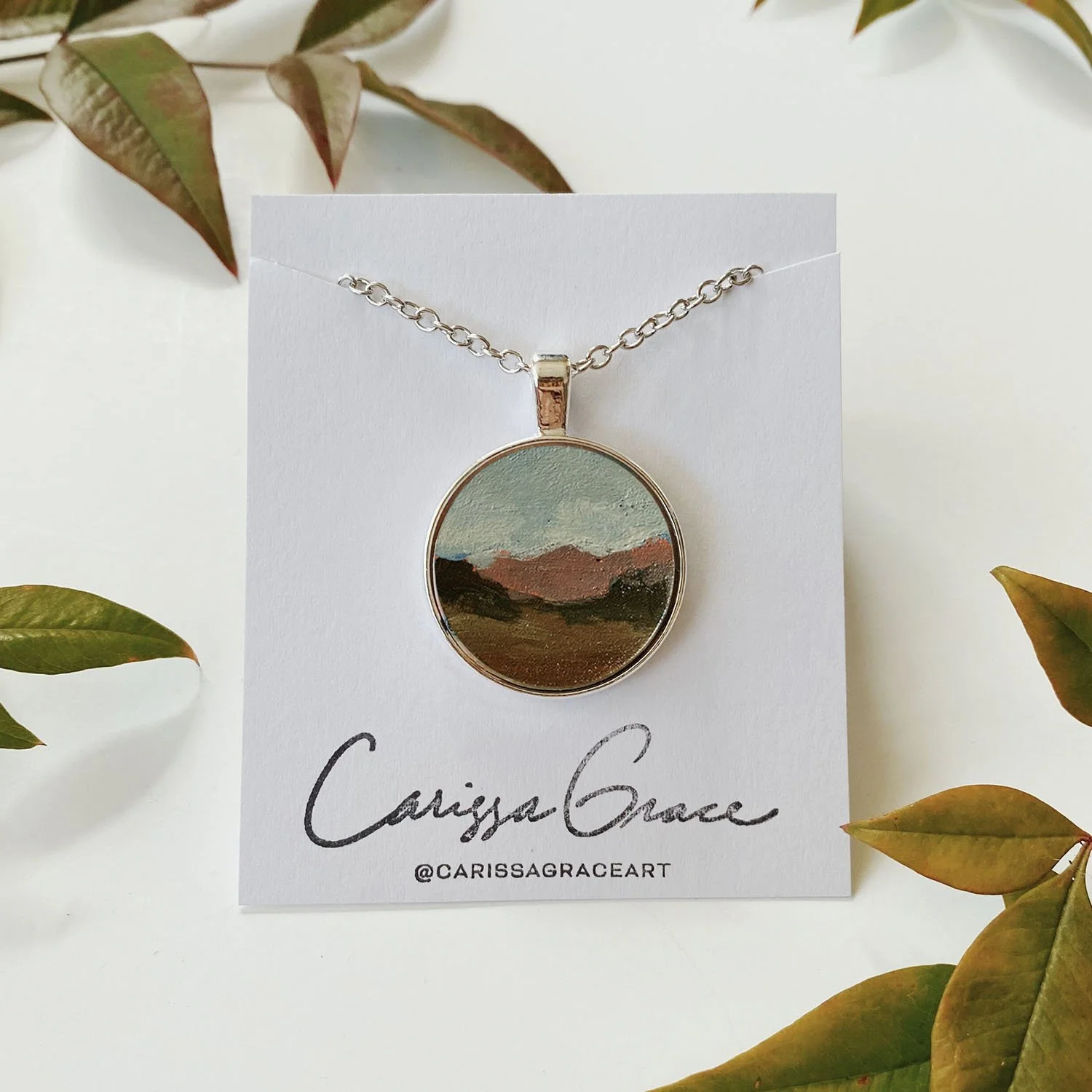 Landscape Necklace - Large Round Silver Circle