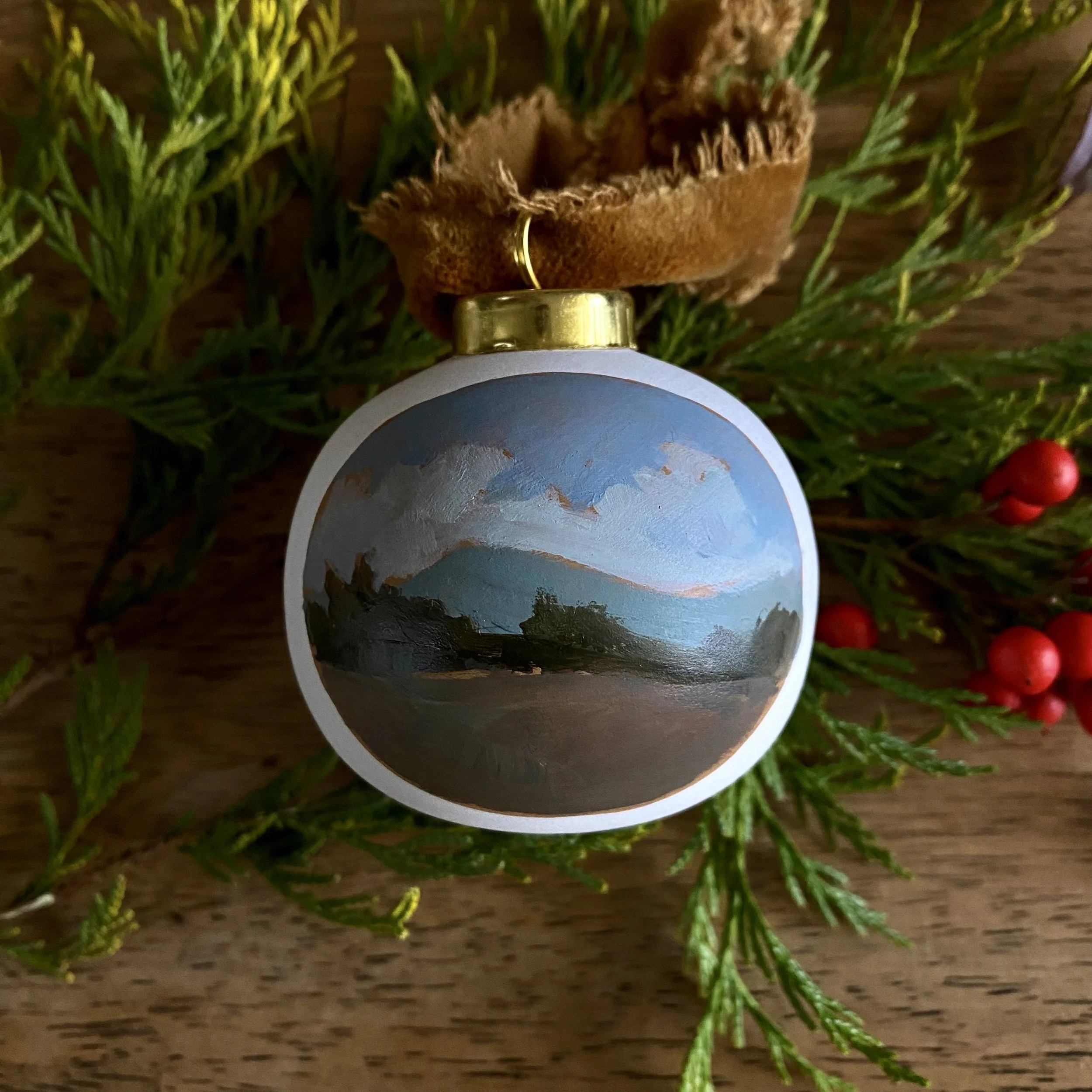 Ball Ornament w/ Brown Ribbon