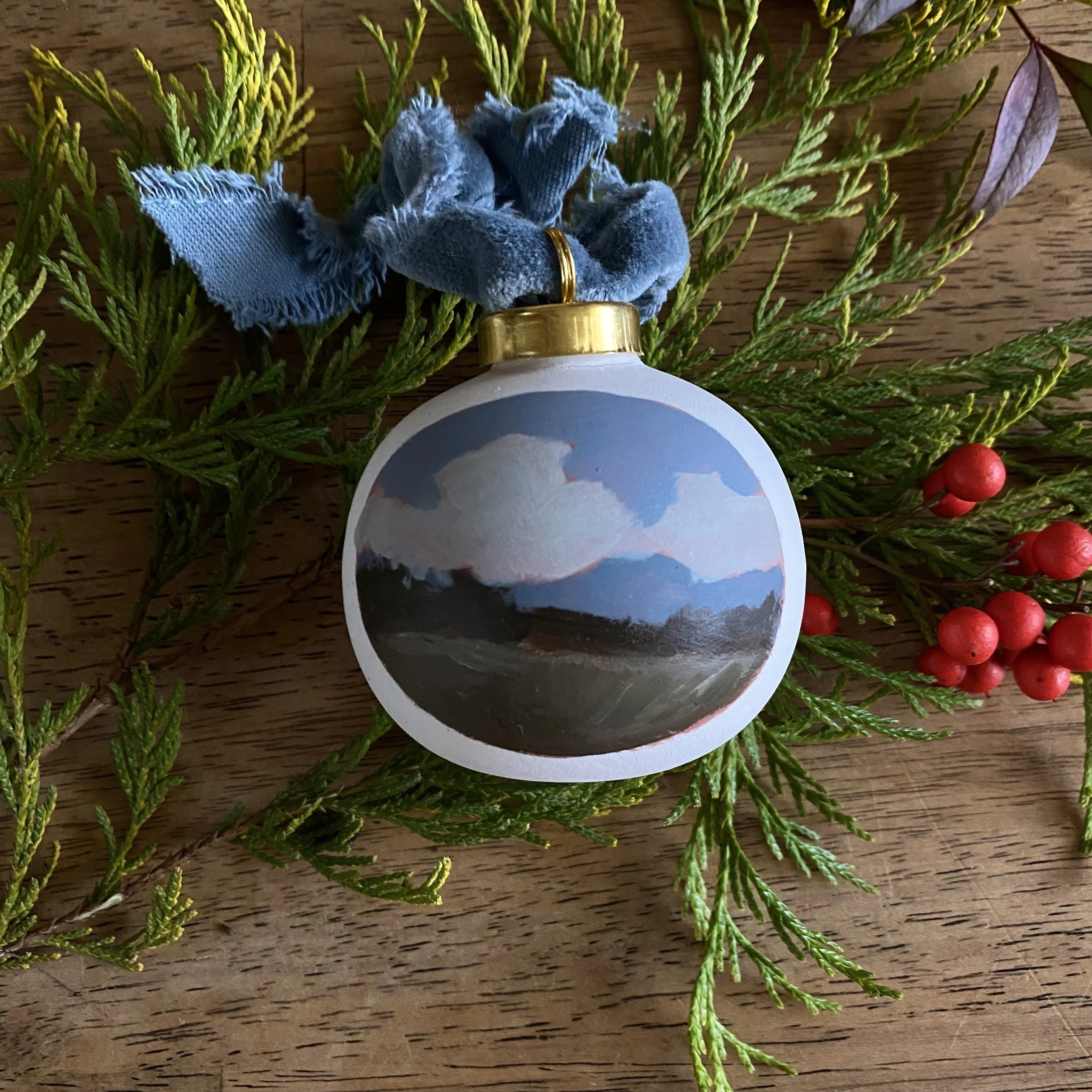 Bulb Ornament w/ Blue Ribbon