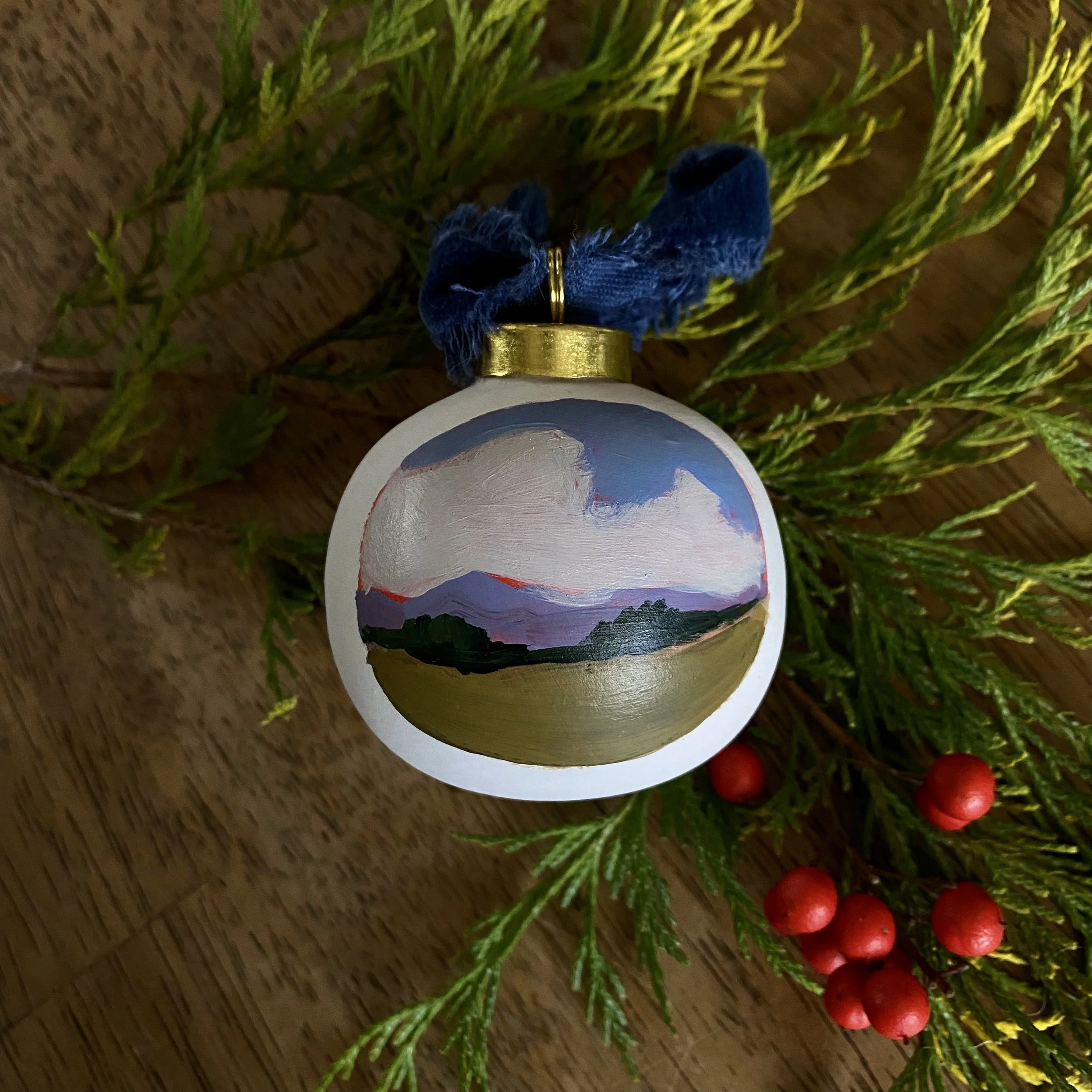 Bulb Ornament w/ Dark Blue ribbon