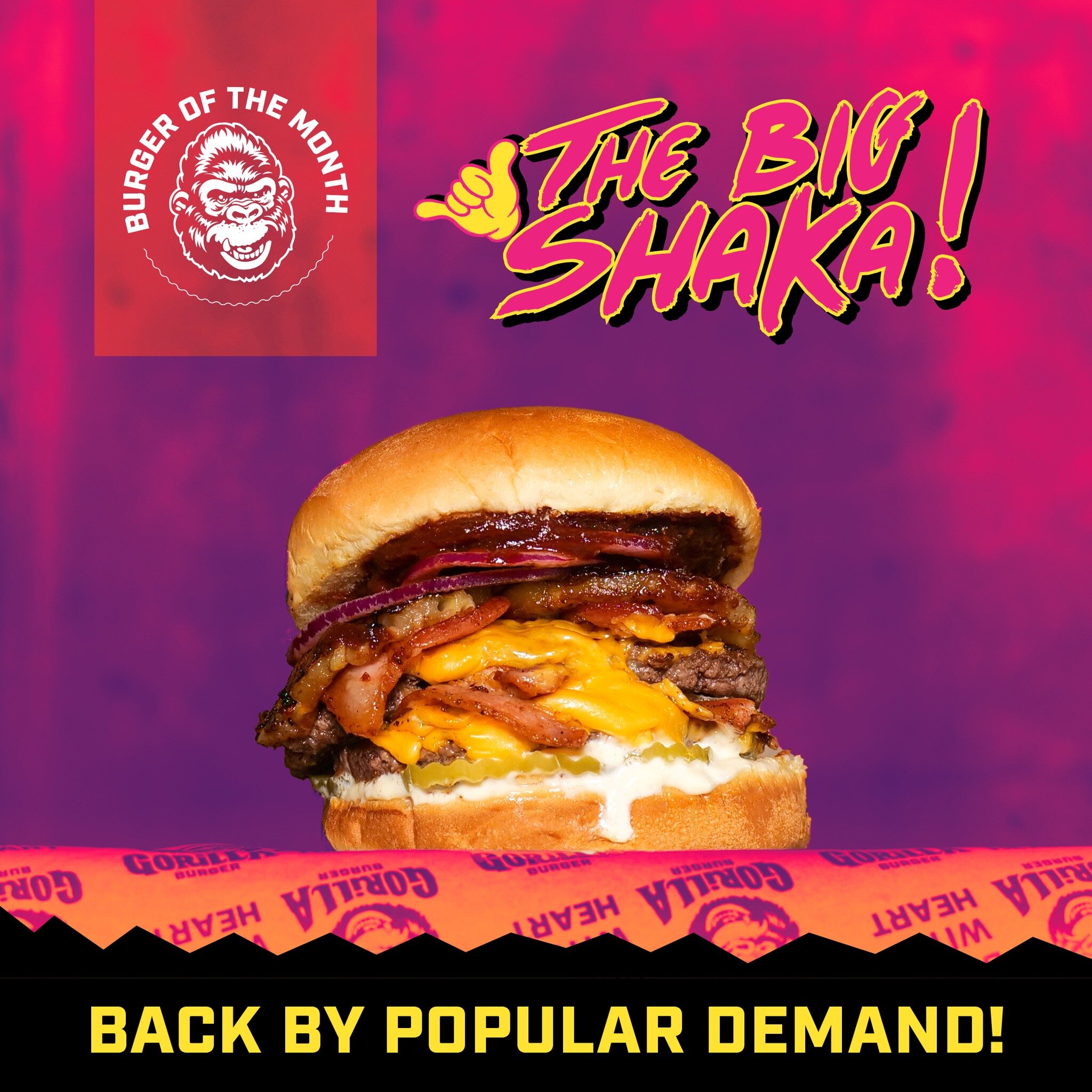 Burger of the Month 
🤙 THE BIG SHAKA! 🤙

Thanks to your votes we get to welcome back the very first burger of the month we ever did!

Double Beef Patties, double x double cheese, double bacon, grilled pineapple  and topped with Baxter's famous Drag