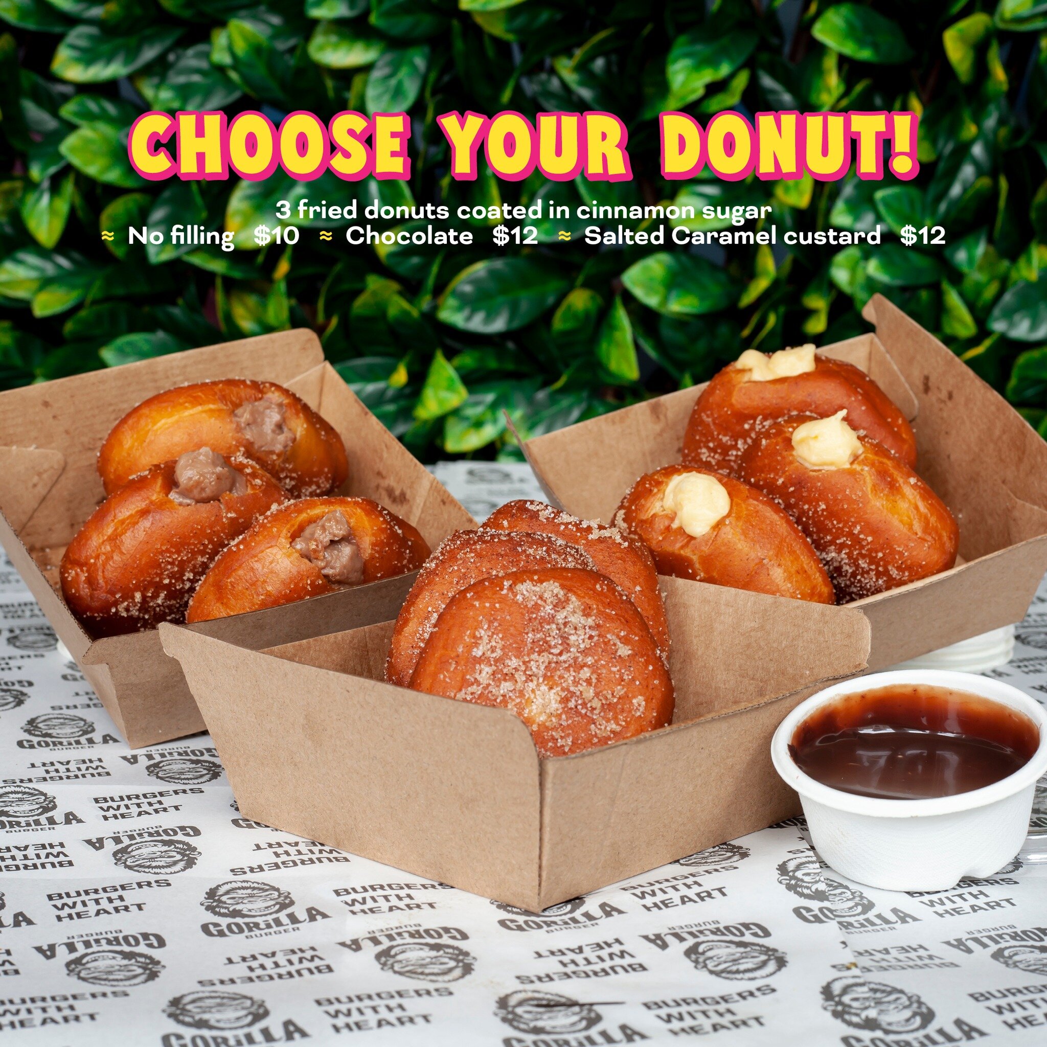 Cinnamon sugar, chocolate, or salted caramel - it's time to choose your fighter!

This one's for those with a sweet tooth. Those who need dessert after their burger (@ me 🙋&zwj;♂️). 

These sweet lil goodies will blow you away, but donut take our wo