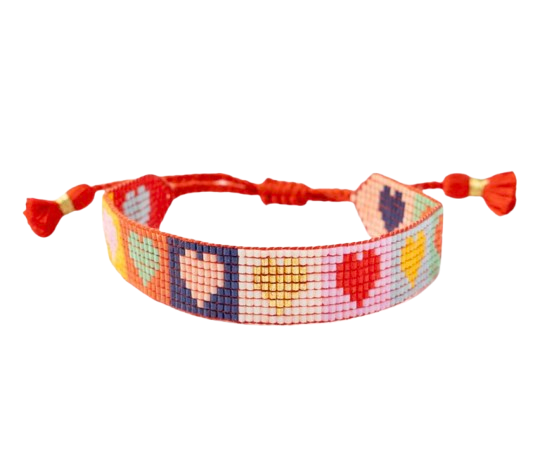 Multi Color Heart Adjustable Beaded Bracelet