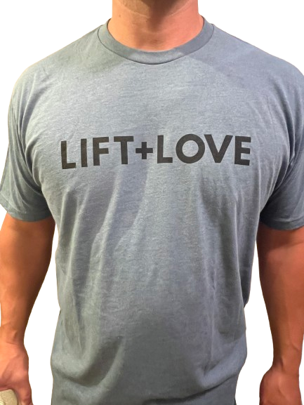 Lift + Love Block Logo Shirt-Heather Blue