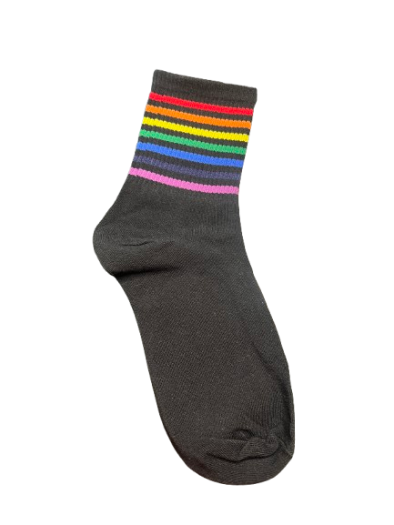 Thin Striped Rainbow Color Crew Socks-Black